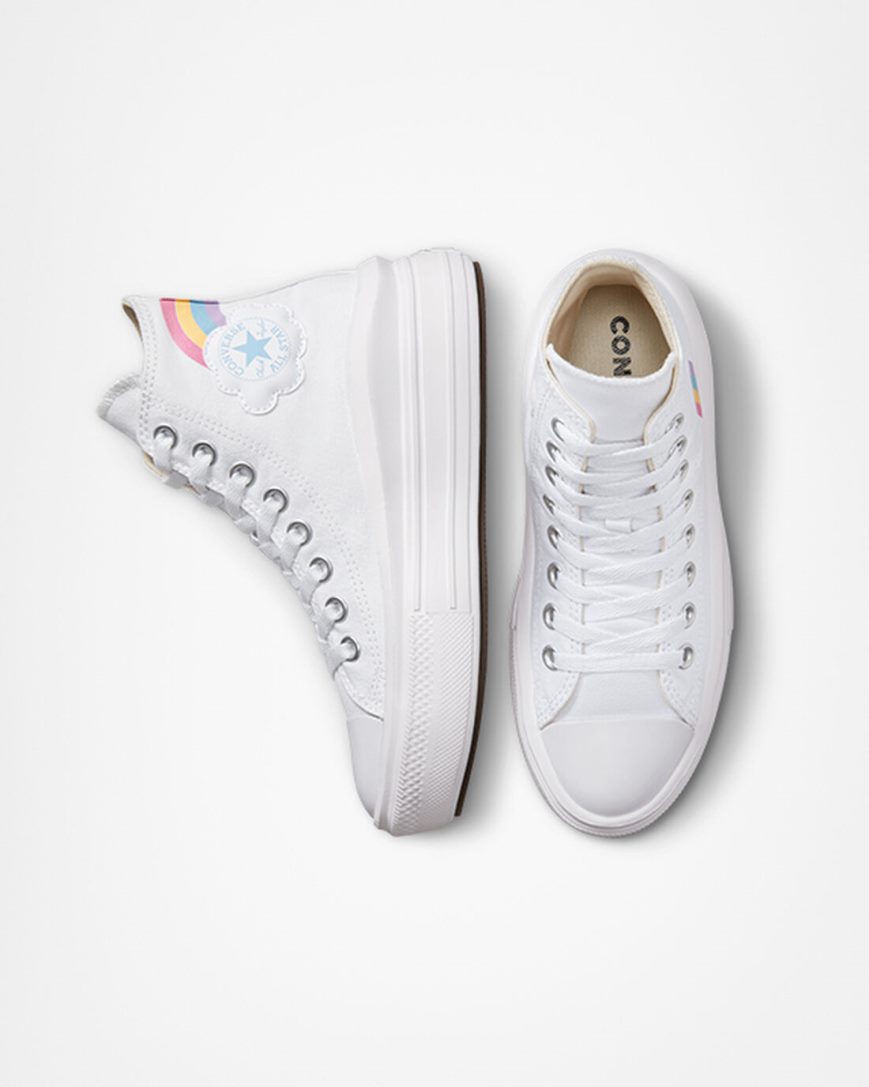 Pantofi Platforma Fete Converse Chuck Taylor All Star Move Rainbow Cloud Inalti Albi Albastri Roz | RO UAFSN372